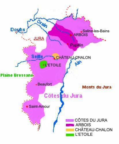 carte des vignobles du Jura 